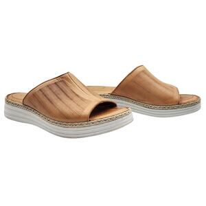 Anesha Beige Leather Perforated Upper Stitched Open-Toe Slip-On Sandals Women 39